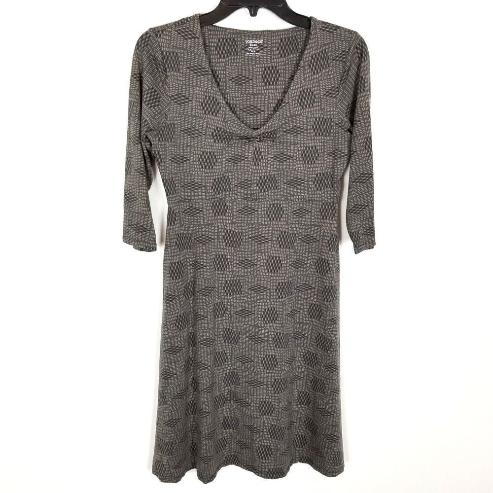 Toad & Co Rosalinda Organic Cotton Tencel V Neck 3/4 Sleeve A-line Dress Size S‎
